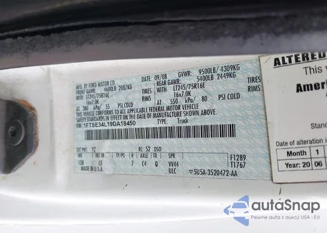 2009 Ford E-350 Super Duty Commercial/Recreational из США, поврежденный, VIN 1FTSE34L19DA18450